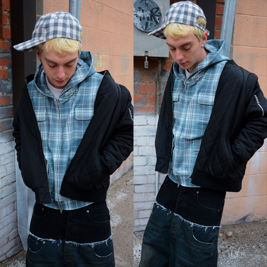 Multi - Pocket Plaid Hoodie
