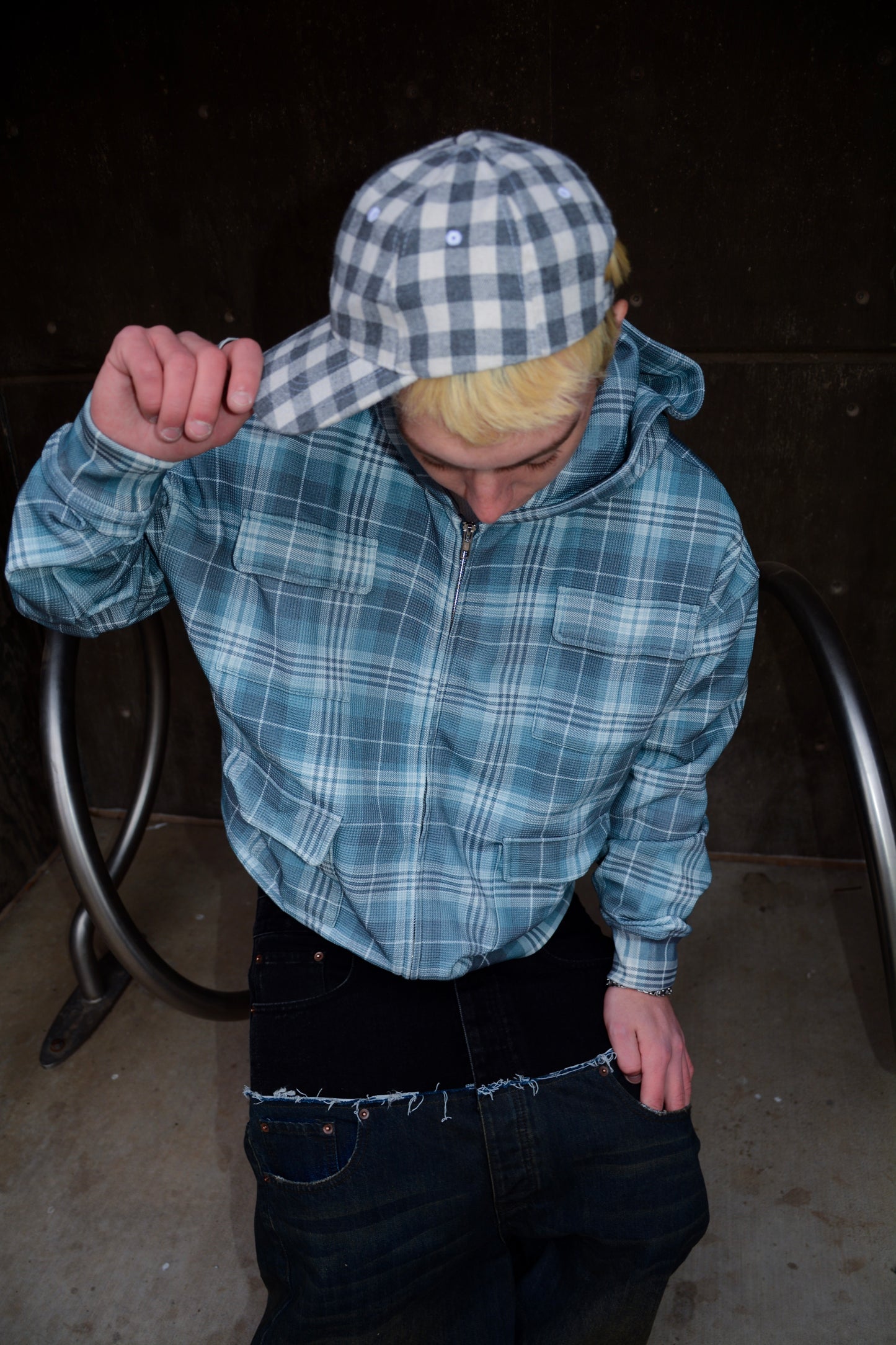 Multi - Pocket Plaid Hoodie