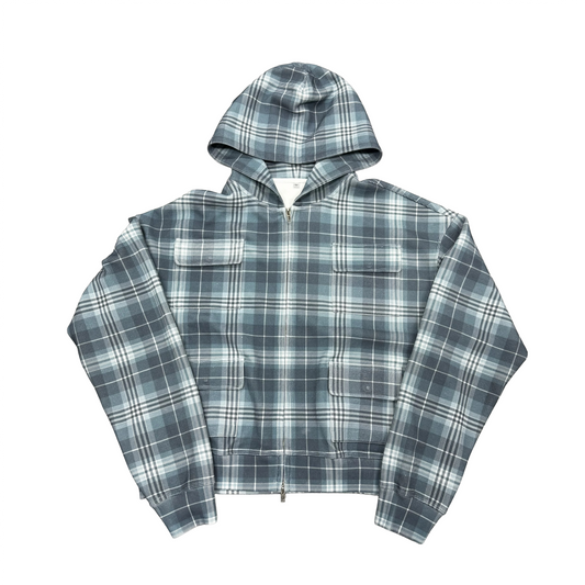 Multi - Pocket Plaid Hoodie
